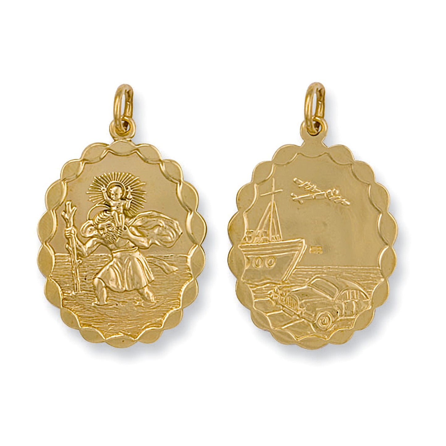9ct Yellow Gold Double Sided Oval Shaped St Christopher Pendant