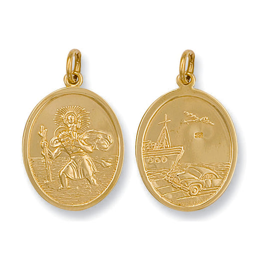 9ct Yellow Gold Double Sided Oval Shaped St Christopher Pendant