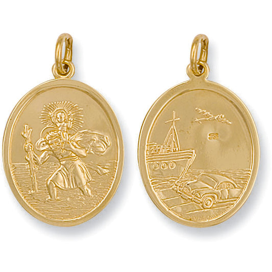 9ct Yellow Gold Double Sided Oval Shaped St Christopher Pendant