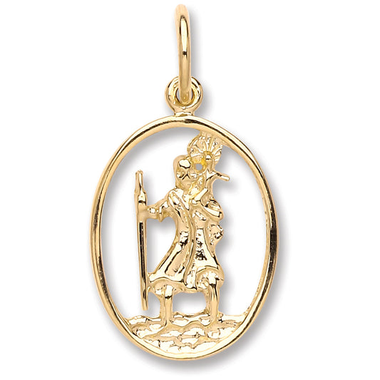 9ct Yellow Gold Oval Cut Out St Christopher Pendant