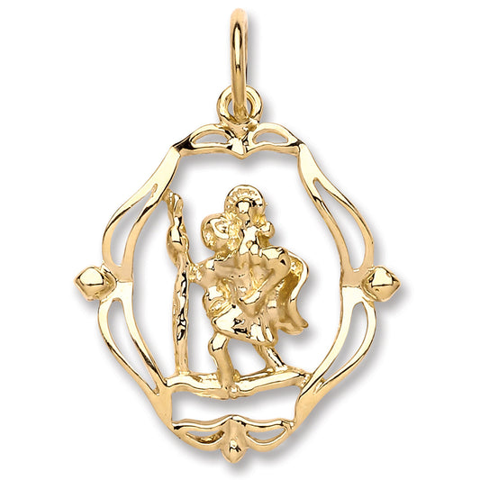 9ct Yellow Gold Oval Fancy Cut Out St Christopher Pendant