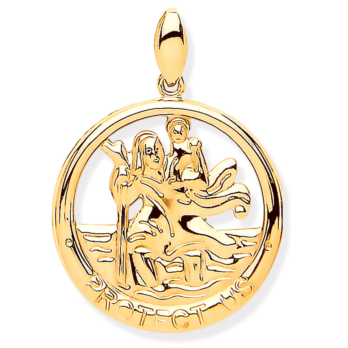 9ct Yellow Gold St Christopher Round Cut Out Protect Us Medal
