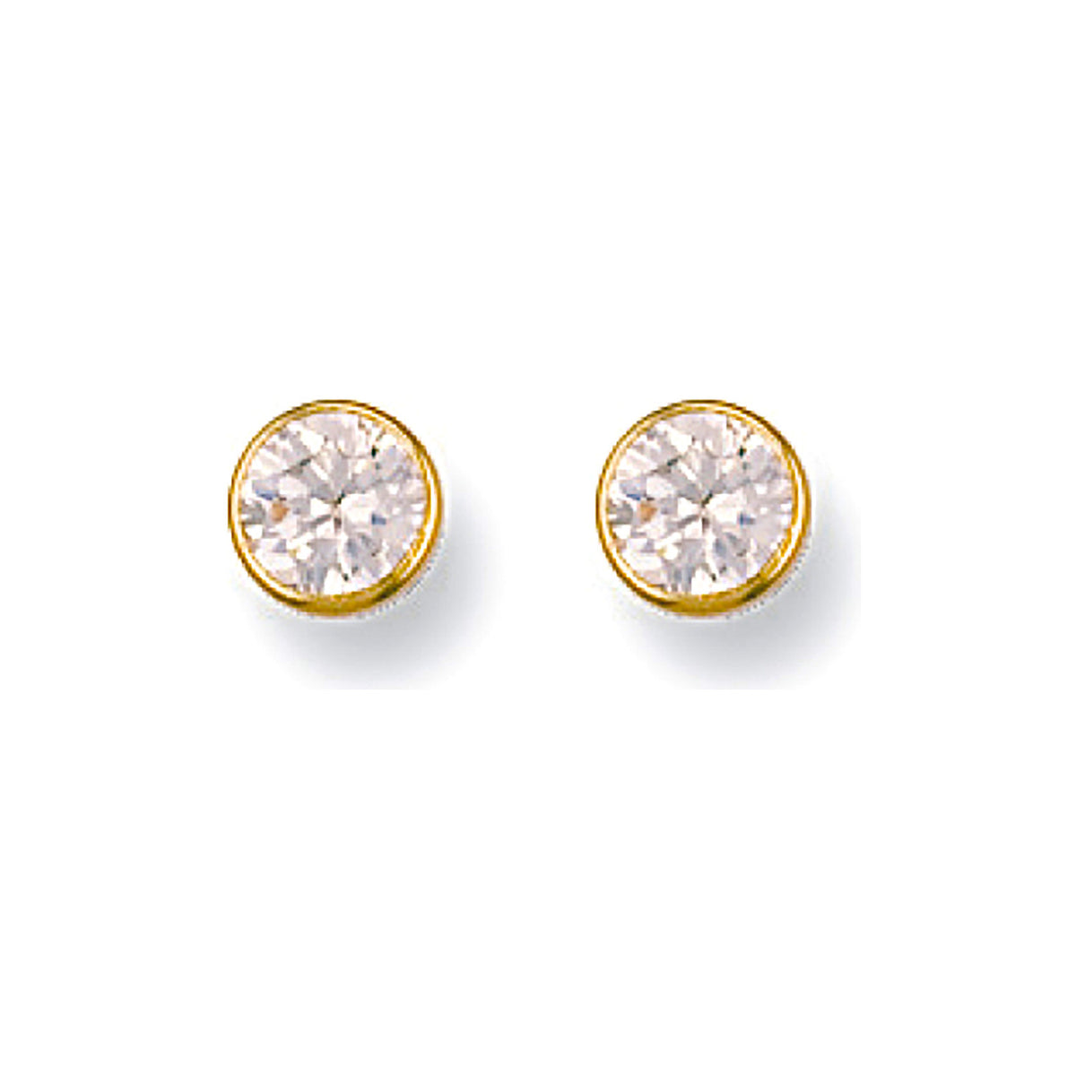 9ct Yellow Gold 5mm Rubover Set CZ Solitaire Stud Earrings