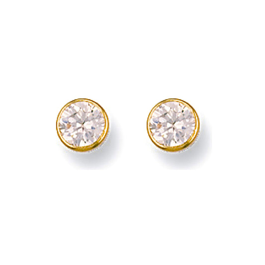 9ct Yellow Gold 5mm Rubover Set CZ Solitaire Stud Earrings