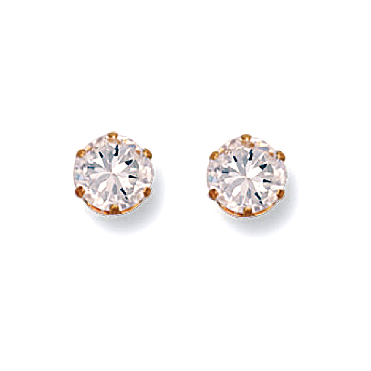 9ct Yellow Gold 6mm Claw Set CZ Solitaire Stud Earrings