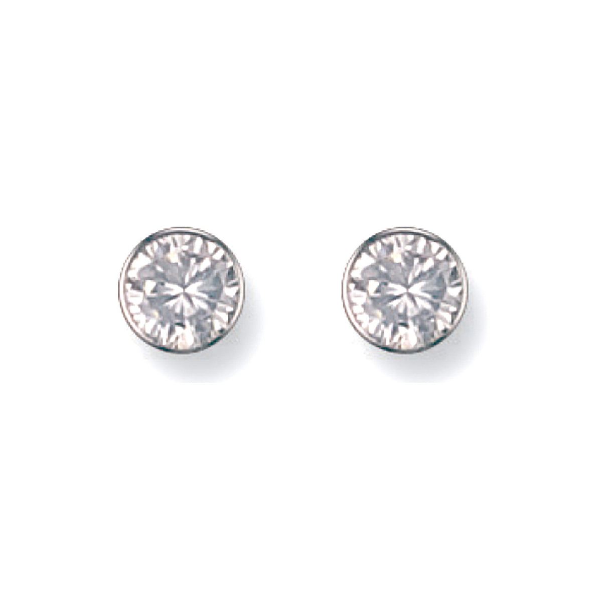 9ct White Gold 6mm Rubover Set CZ Solitaire Stud Earrings