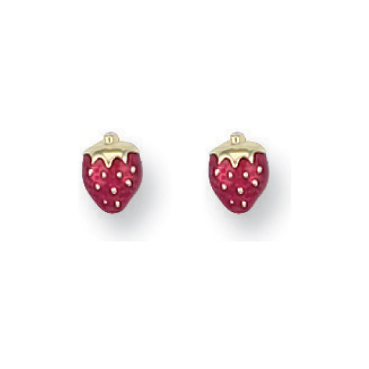 9ct Yellow Gold Enamelled Strawberry Stud Earrings