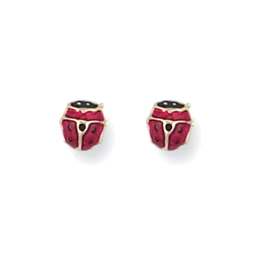 9ct Yellow Gold Enamelled Ladybird Stud Earrings