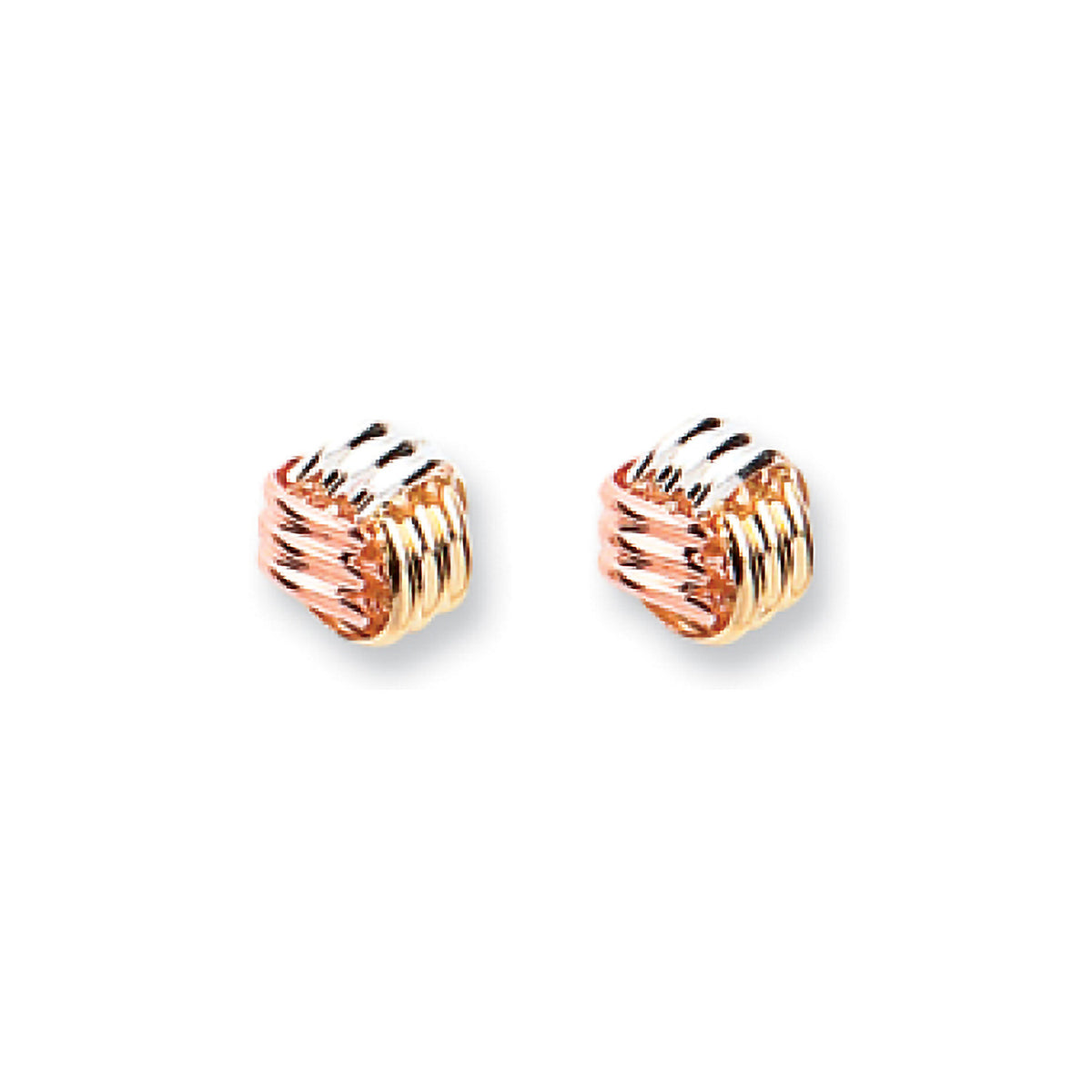9ct Tri-Color Gold (Yellow, White & Rose) Interwoven Fancy Knot Stud Earrings