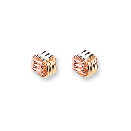9ct Tri-Color Gold (Yellow, White & Rose) Interwoven Fancy Knot Stud Earrings