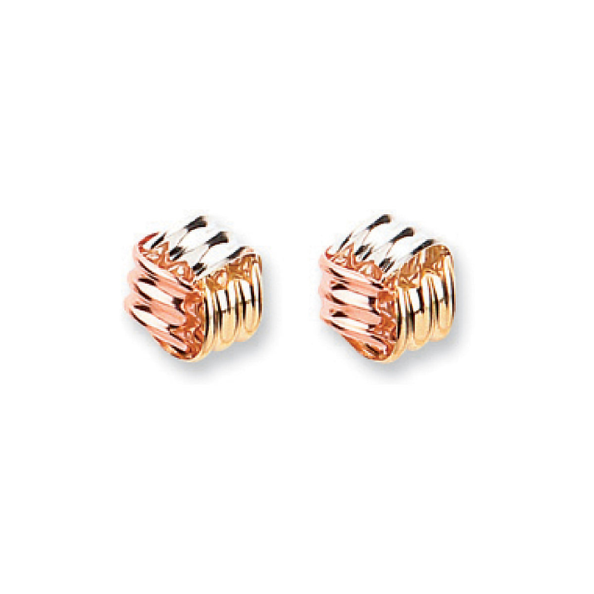 9ct Tri-Color Gold Yellow White And Rose Fancy Knot Stud Earrings
