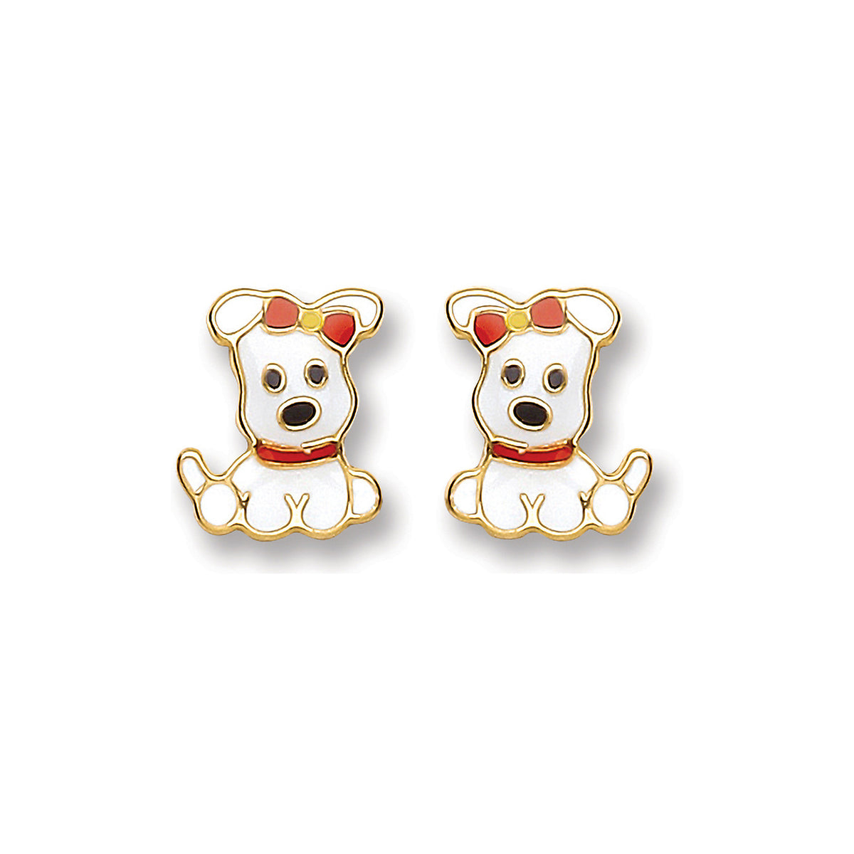 9ct Gold Enameled Puppy Dog Stud Earrings