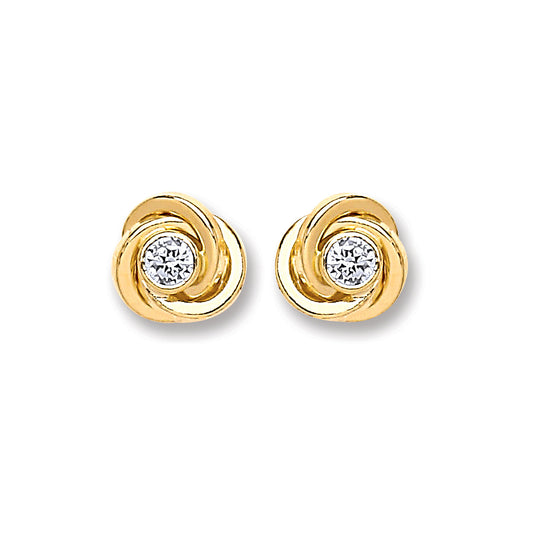 9ct Gold Cubic Zirconia Knot Stud Earrings