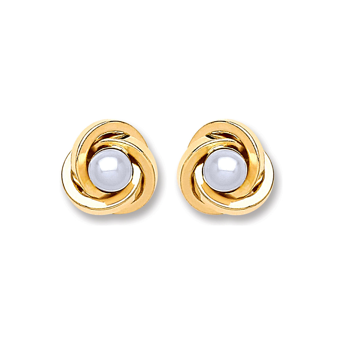 9ct Gold Simulated Pearl Knot Stud Earrings