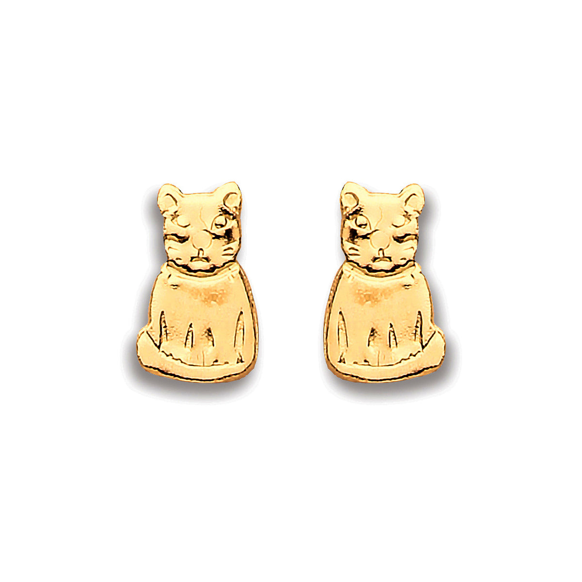 9ct Yellow Gold Cat Stud Earrings
