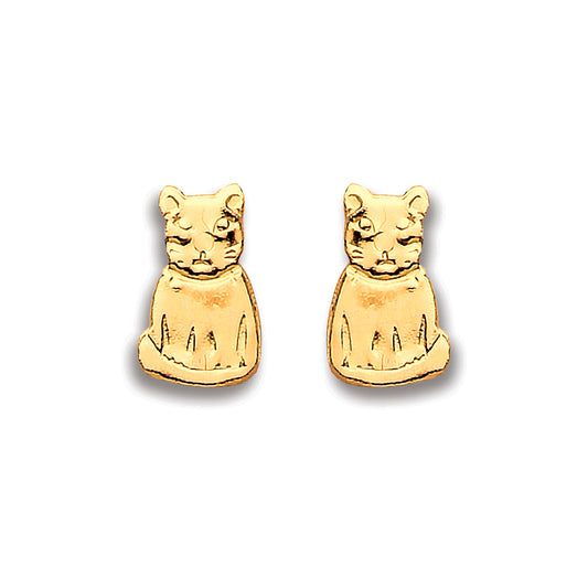 9ct Yellow Gold Cat Stud Earrings