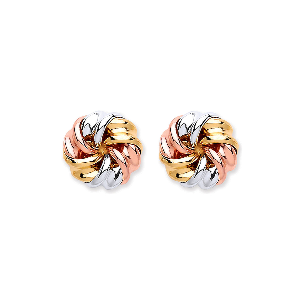 9ct Yellow, White and Rose Gold Tri-Colour Tight Knot Stud Earrings