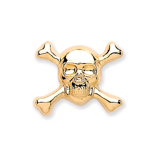 9ct Yellow Gold Men's Skull & Crossbones Single Stud Earring