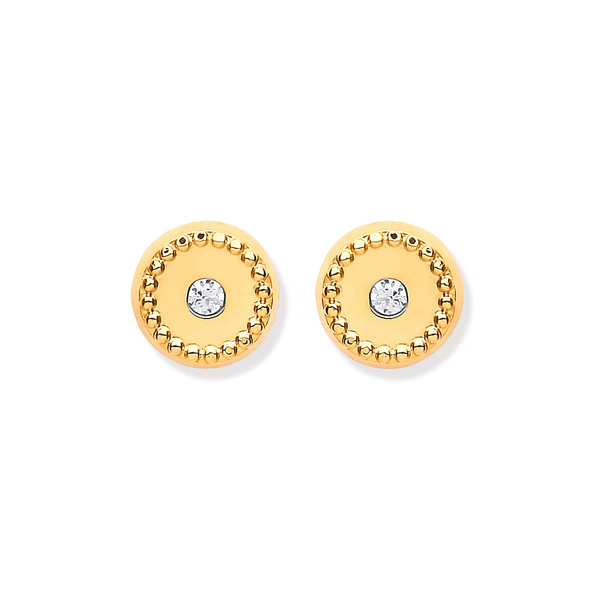 9ct Yellow Gold 6mm Ribbed Edge with Cubic Zirconia Stud Earrings