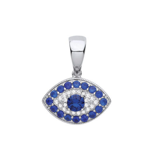 925 Silver Evil Eye Blue CZs Pendant