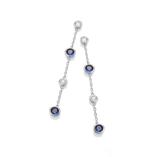 Silver Rubover Clear & Blue Cz's Drop Earrings
