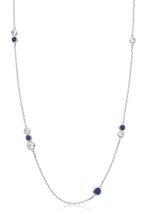 Silver Rubover Blue & Clear Cz's Necklace
