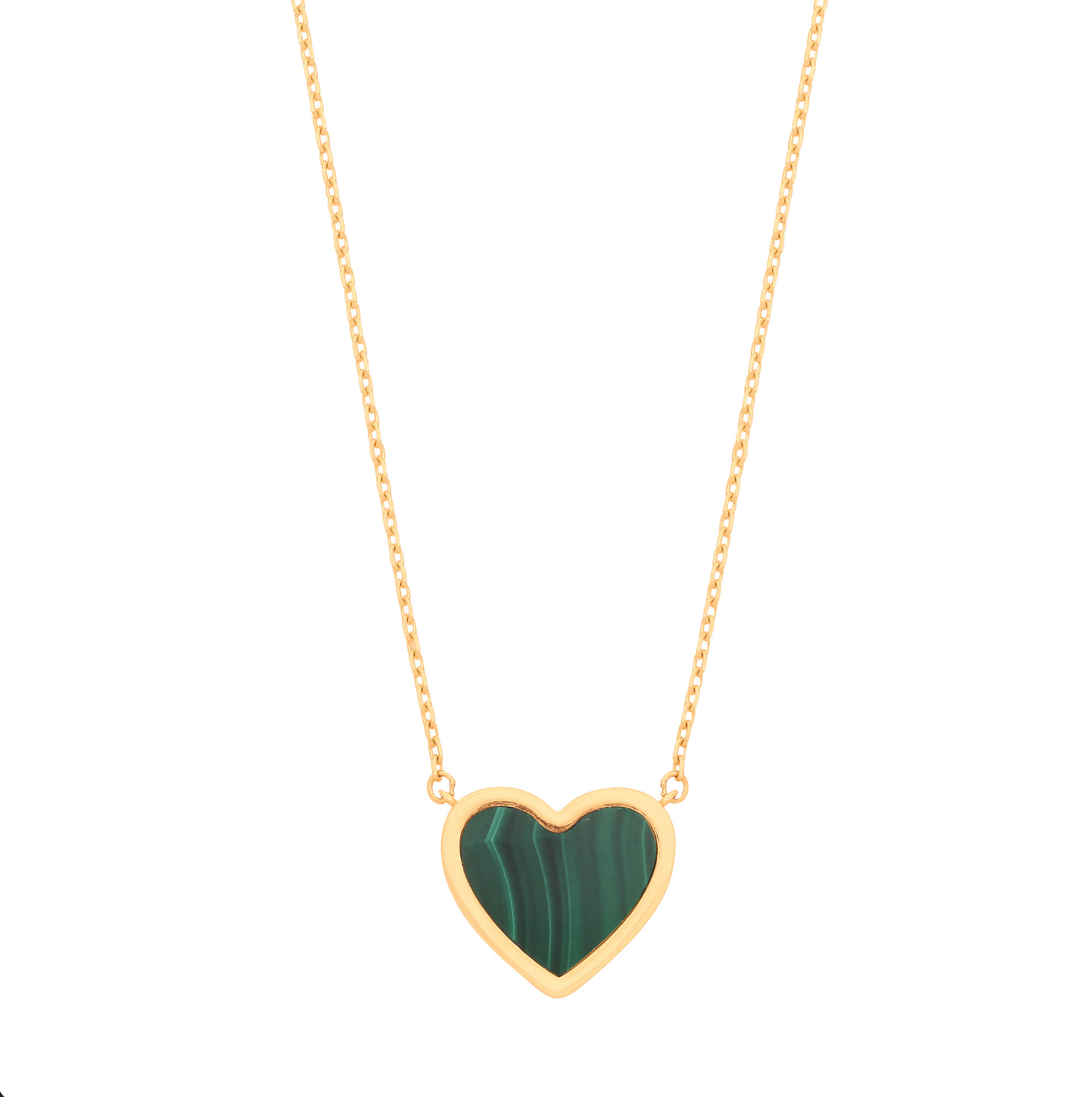Elegant Green Malachite Heart Pendant in 9ct Yellow Gold
