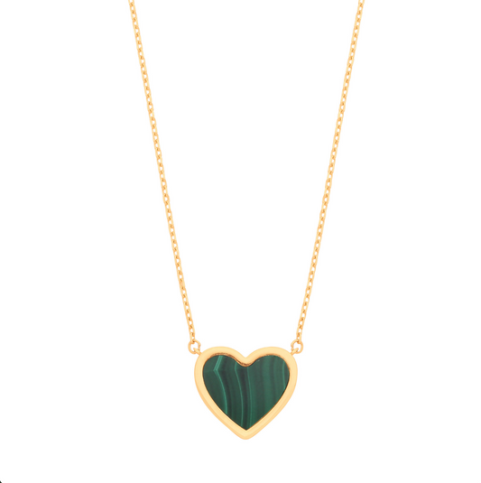 Elegant Green Malachite Heart Pendant in 9ct Yellow Gold