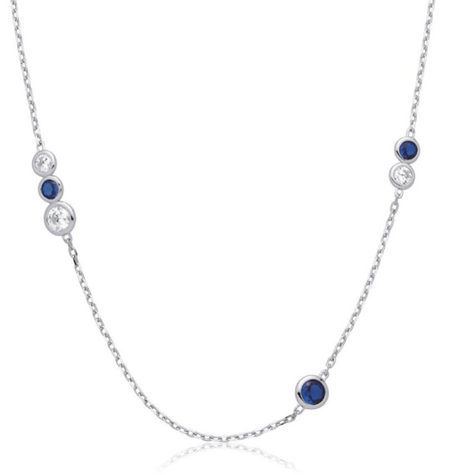 Silver Rubover Blue & Clear Cz's Necklace
