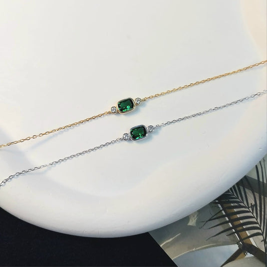 Square Emerald Green Bracelet, Rose Gold Plated with Cubic Zirconia
