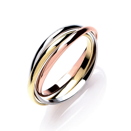 9ct Yellow, White & Rose Gold 2mm Tricolour Russian Wedding Band