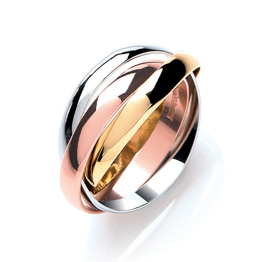9ct Yellow, White & Rose Gold 3mm Tricolour Russian Wedding Band