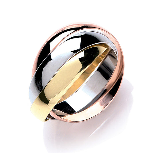 9ct Yellow, White & Rose Gold 4mm Tricolour Russian Wedding Band