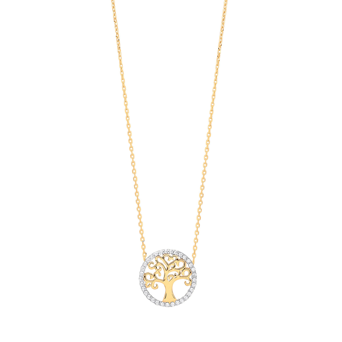 9ct Yellow Gold Tree of Life Cubic Zirconia 18" Necklace