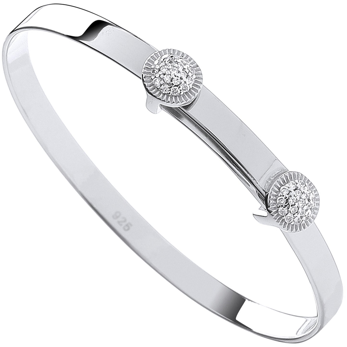 Sterling Silver Round Cubic Zirconia Stud Expandable Baby Bangle