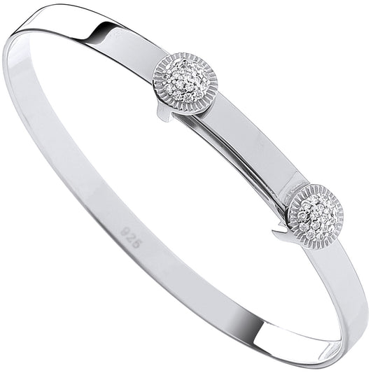 Sterling Silver Round Cubic Zirconia Studded Expandable Baby Bangle