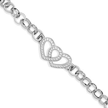 Sterling Silver Belcher Link Cubic Zirconia Heart Children's Bracelet