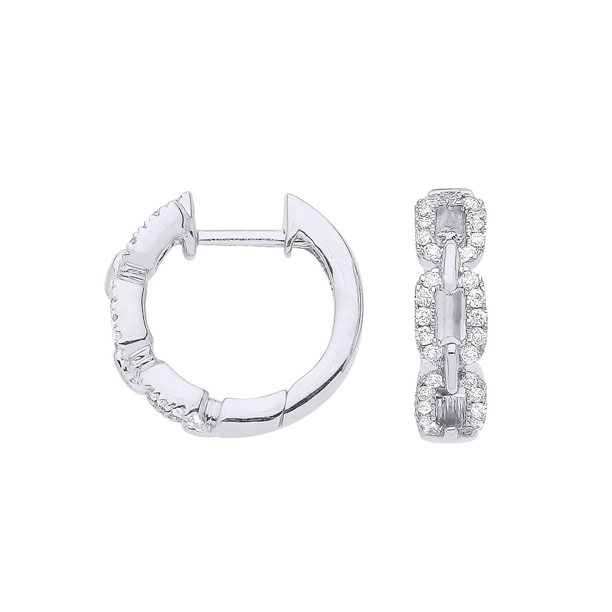 9ct White Gold Curb Diamond Huggie Hoop Earrings (0.25ctw)