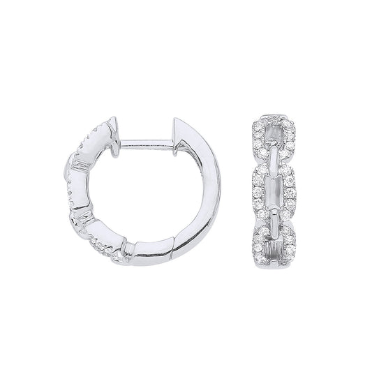 9ct White Gold Curb Diamond Huggie Hoop Earrings (0.25ctw)