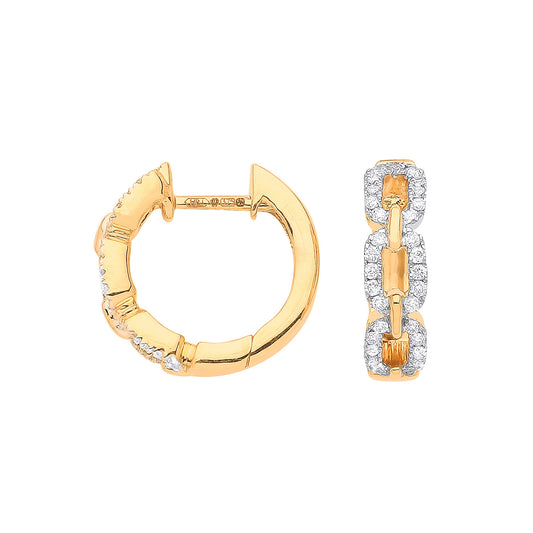 9ct Yellow Gold Curb Diamond Huggie Hoop Earrings (0.25ctw)