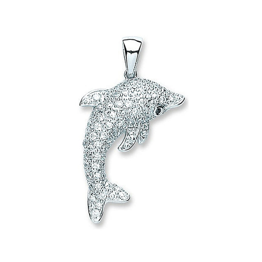 Silver Cz Dolphin Pendant