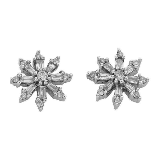 9ct Gold Baguette and Brilliant-Cut Diamond 10mm Cluster Earrings