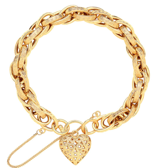9ct Yellow Gold Prince of Wales Heart Padlock Bracelet
