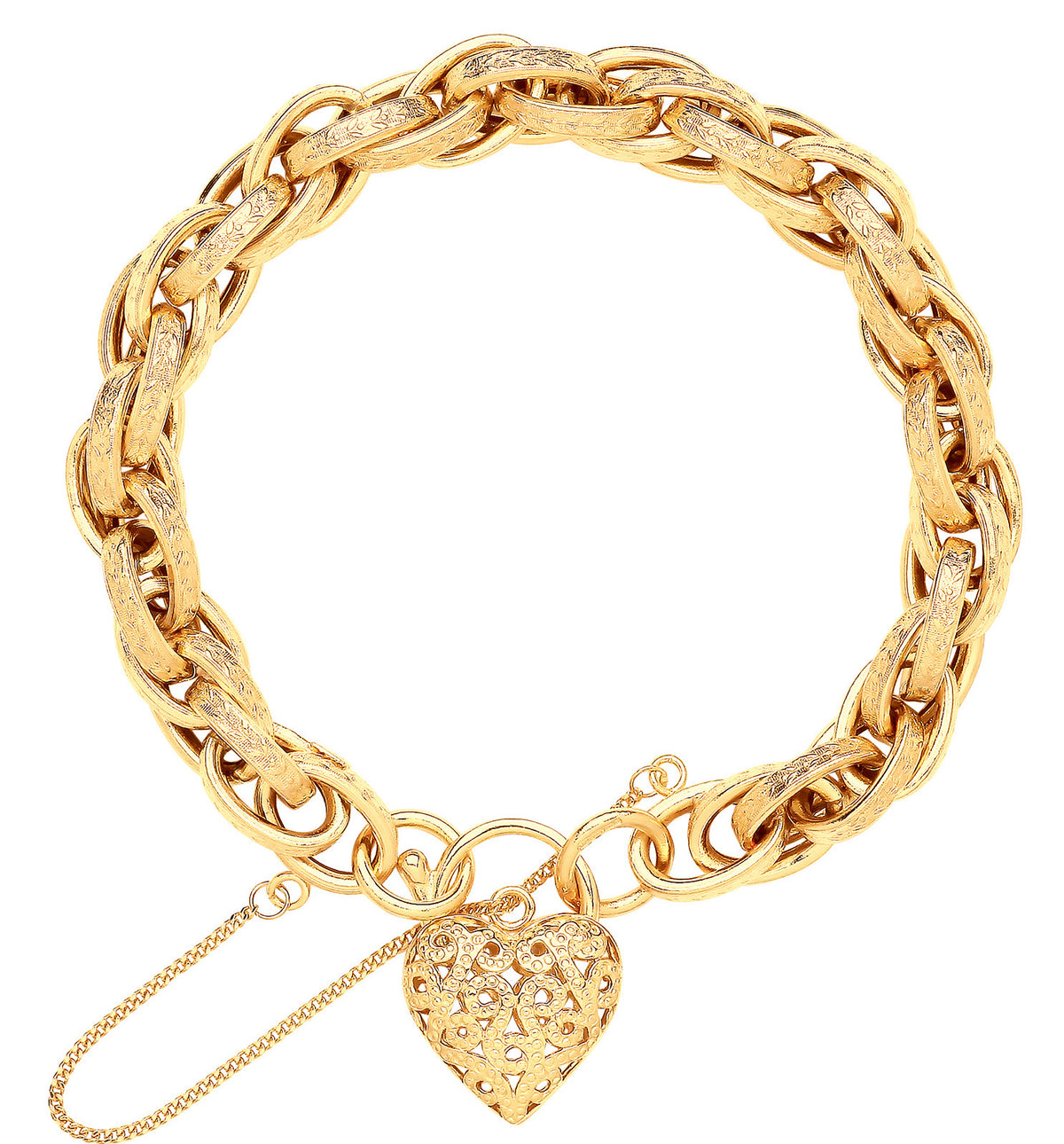 9ct Yellow Gold Prince of Wales Heart Padlock Bracelet
