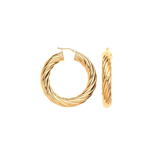 9ct Yellow Gold 43mm Chunky Twist Hoop Earrings