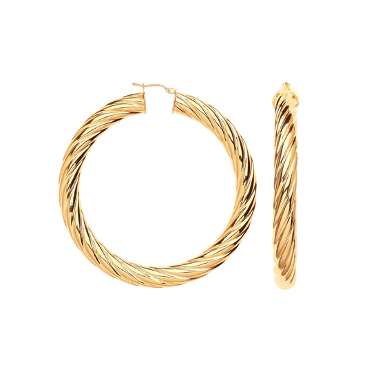 9ct Yellow Gold 65mm Chunky Twist Hoop Earrings