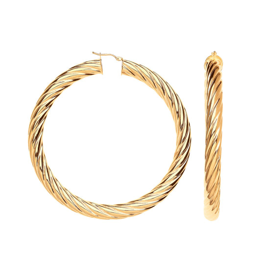 9ct Yellow Gold 75mm Chunky Twist Hoop Earrings