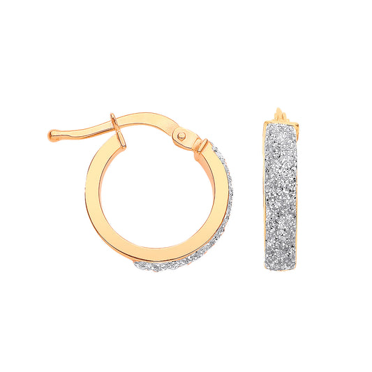 9ct Yellow Gold 14mm Plain and Frosted Square Hollow Tube Hoop Earrings