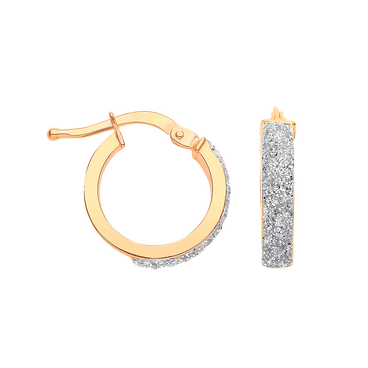 9ct Yellow Gold 14mm Plain and Frosted Square Hollow Tube Hoop Earrings