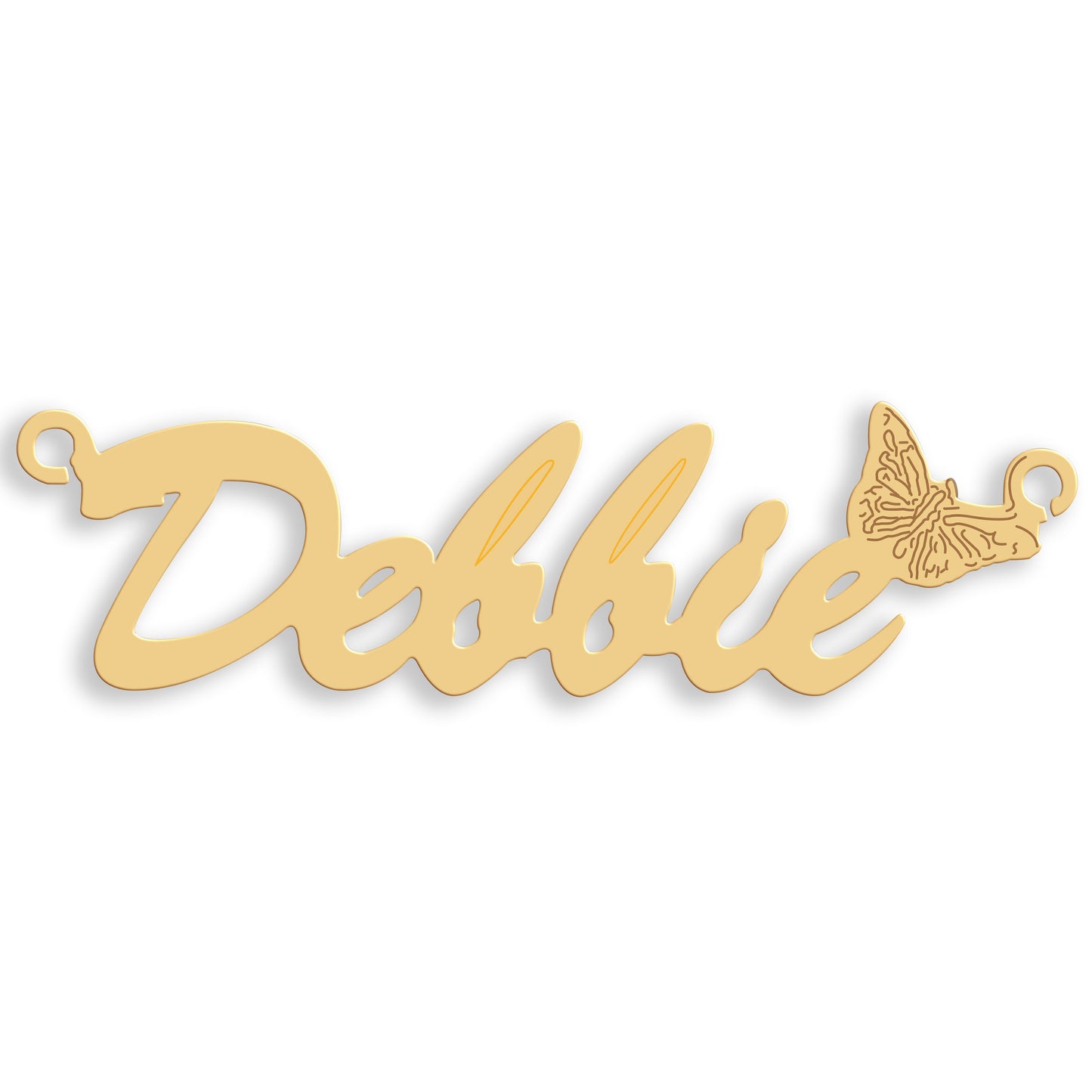 9ct Yellow Gold Custom Script Butterfly Nameplate